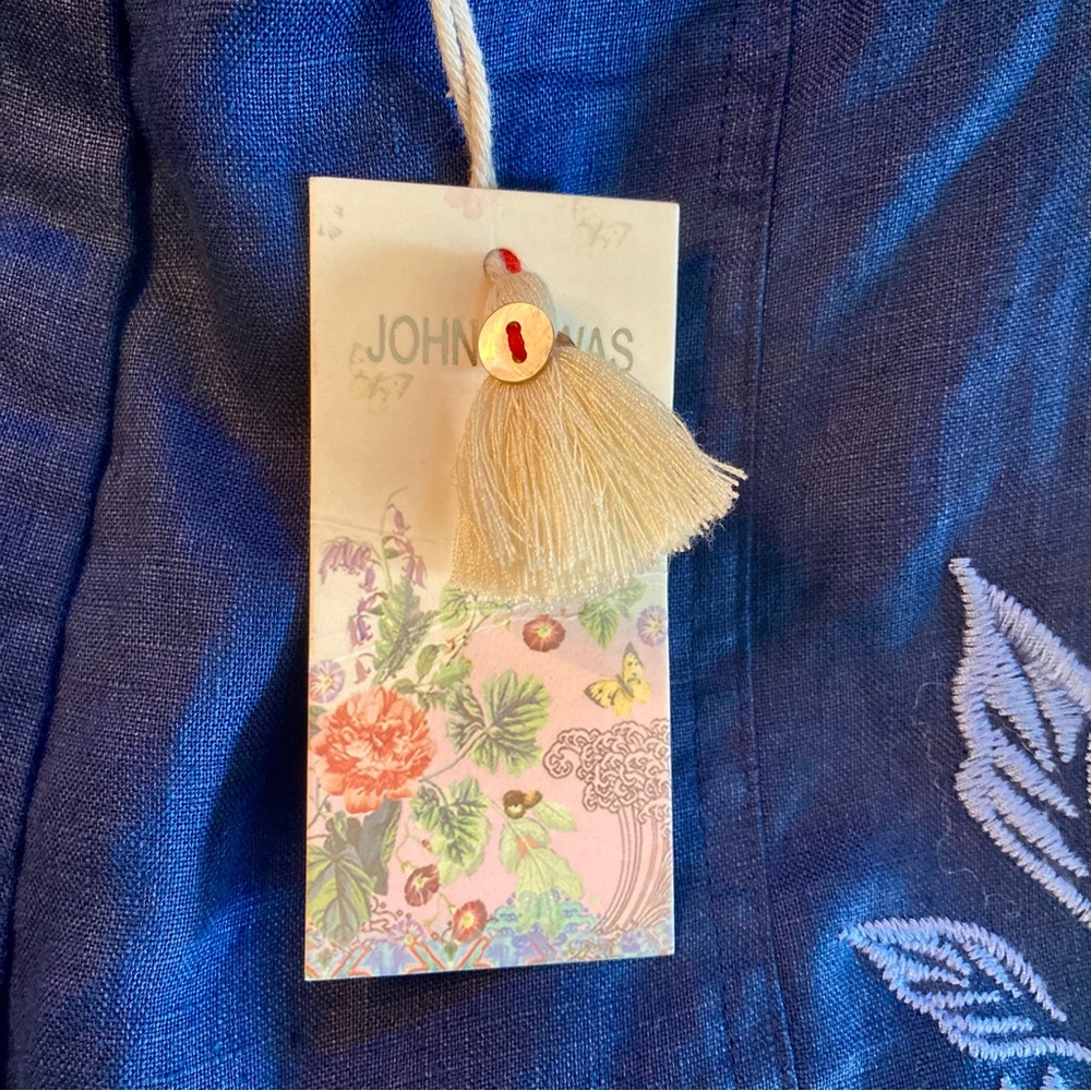 NEW Johnny Was Oleander Wide Leg Cropped Pants Tonal Embroidery Linen Blue S - Picture 15 of 15